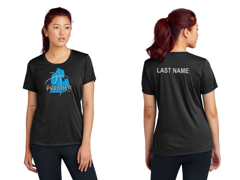 Ladies Performance Tee-Black, Grey Concrete Heather, White, Carolina Blue, Neon pink