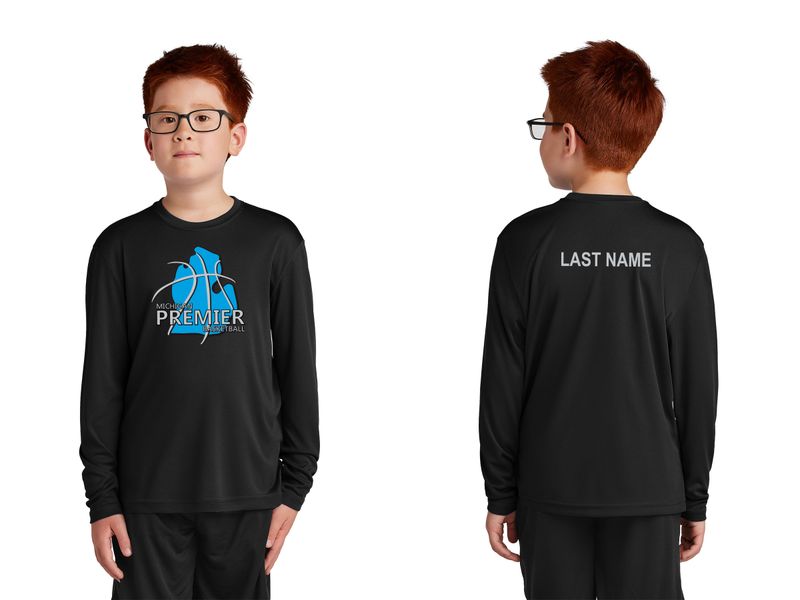 Youth Long Sleeve Performance Tee- Black, White, Carolina Blue, Grey Concrete Heather, Neon pink