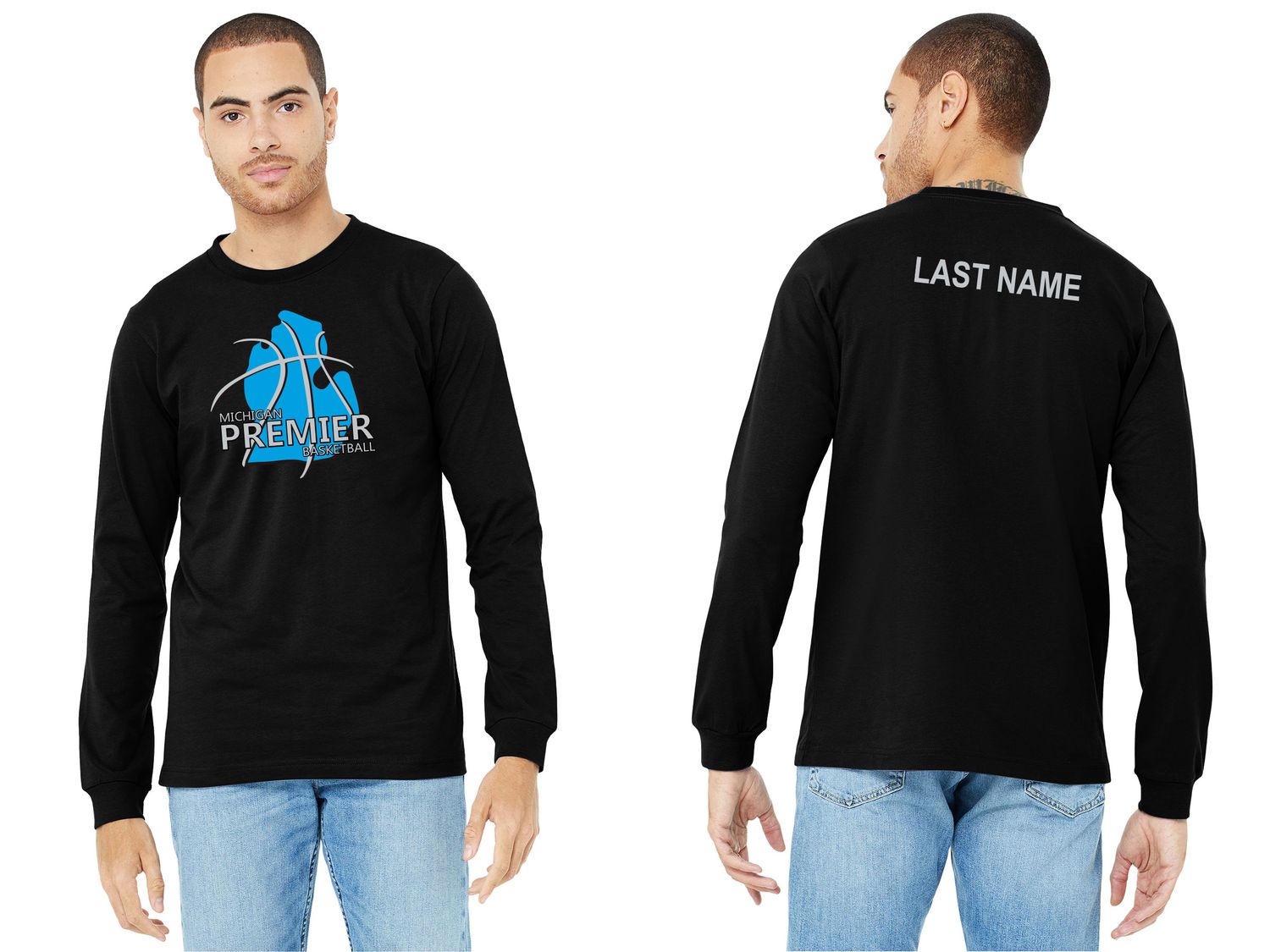Adult Soft Cotton Long Sleeve T-Shirt- Black, white, Silver, Carolina Blue