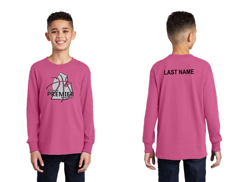 Youth Long Sleeve Cotton T-Shirt- Sangria, Athletic Heather, Aquatic blue, Black, White