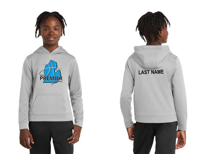 Youth Unisex Performance Fleece Pullover Hooded Sweatshirt- Silver