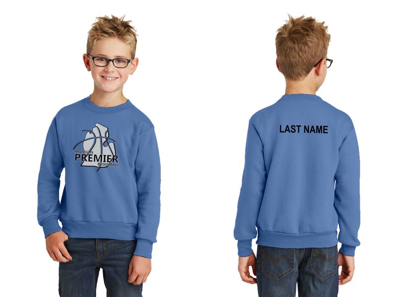 Youth Core Fleece Crewneck Sweatshirt- Carolina Blue, White, Black, Athletic Heather, Sangria