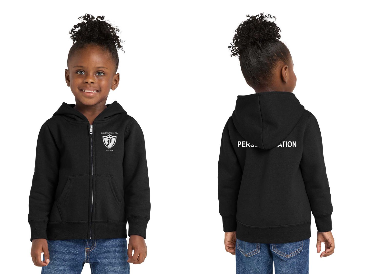 Toddler Fleece Full-Zip Hooded Sweatshirt- Black, Athletic Heather