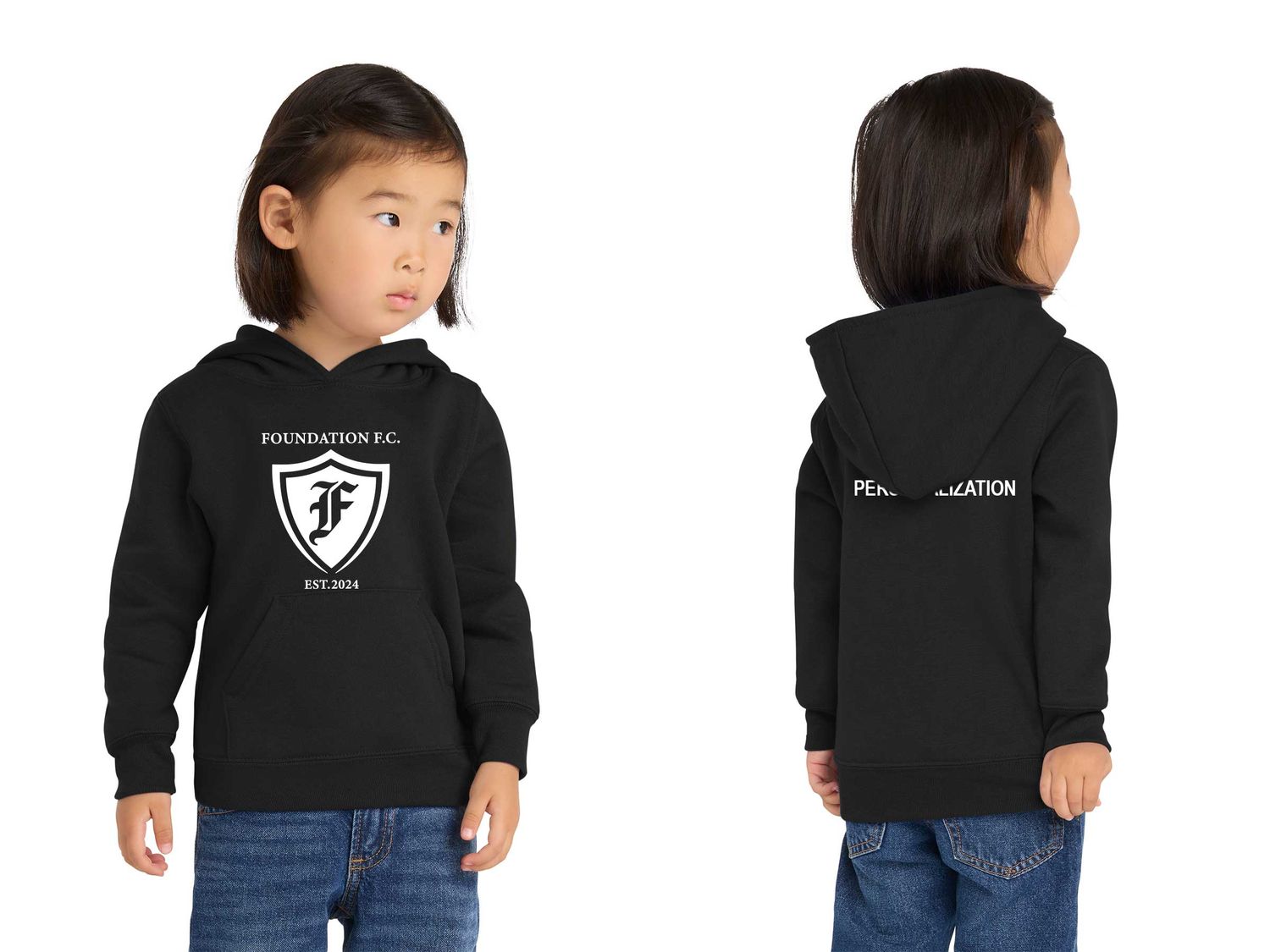 Toddler Fleece Pullover Hoodie- Black, Athletic Heather