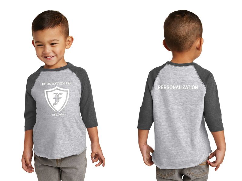 Toddler Baseball Tee- Heather/Smoke, White/Black