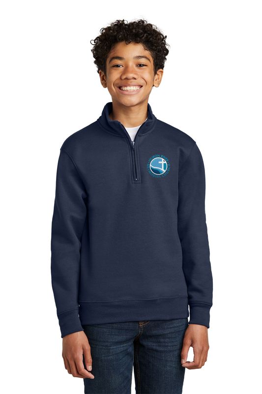 Port & Co Youth Core Fleece 1/4-Zip Pullover Sweatshirt- Navy, Grey