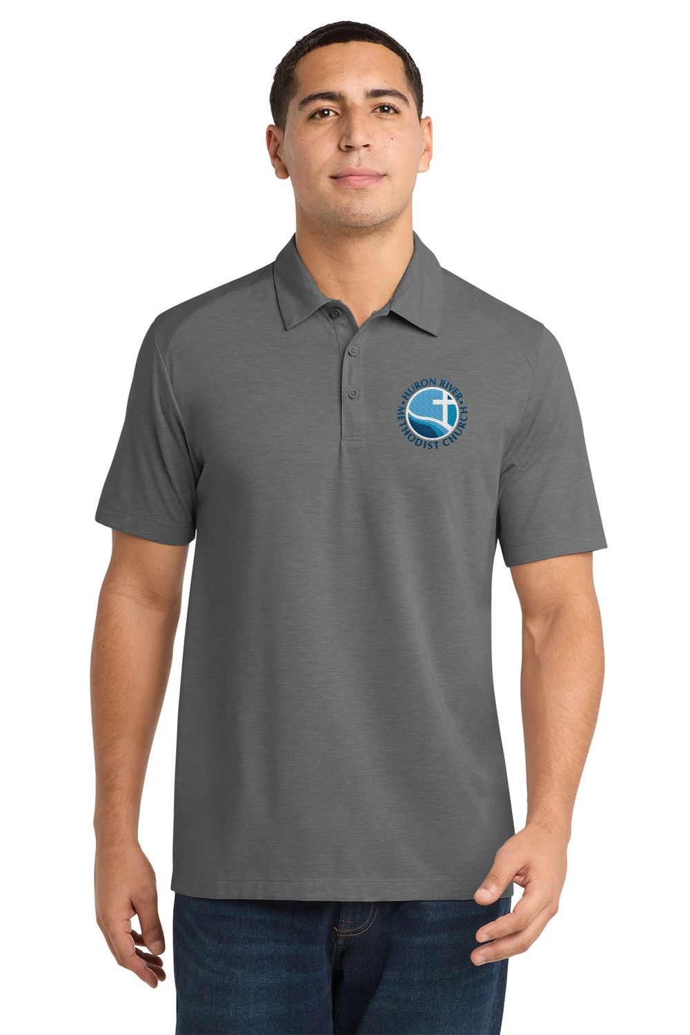 Sport-Tek PosiCharge Tri-Blend Wicking Polo- Dark Grey, Light Grey