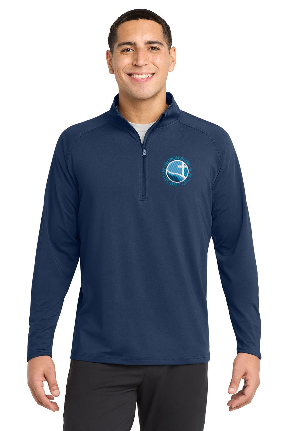 Adult Men's Stretch 1/4 Zip- Heathered Grey, Navy Adult Men's Stretch 1/4 Zip- Heathered Grey, Navy