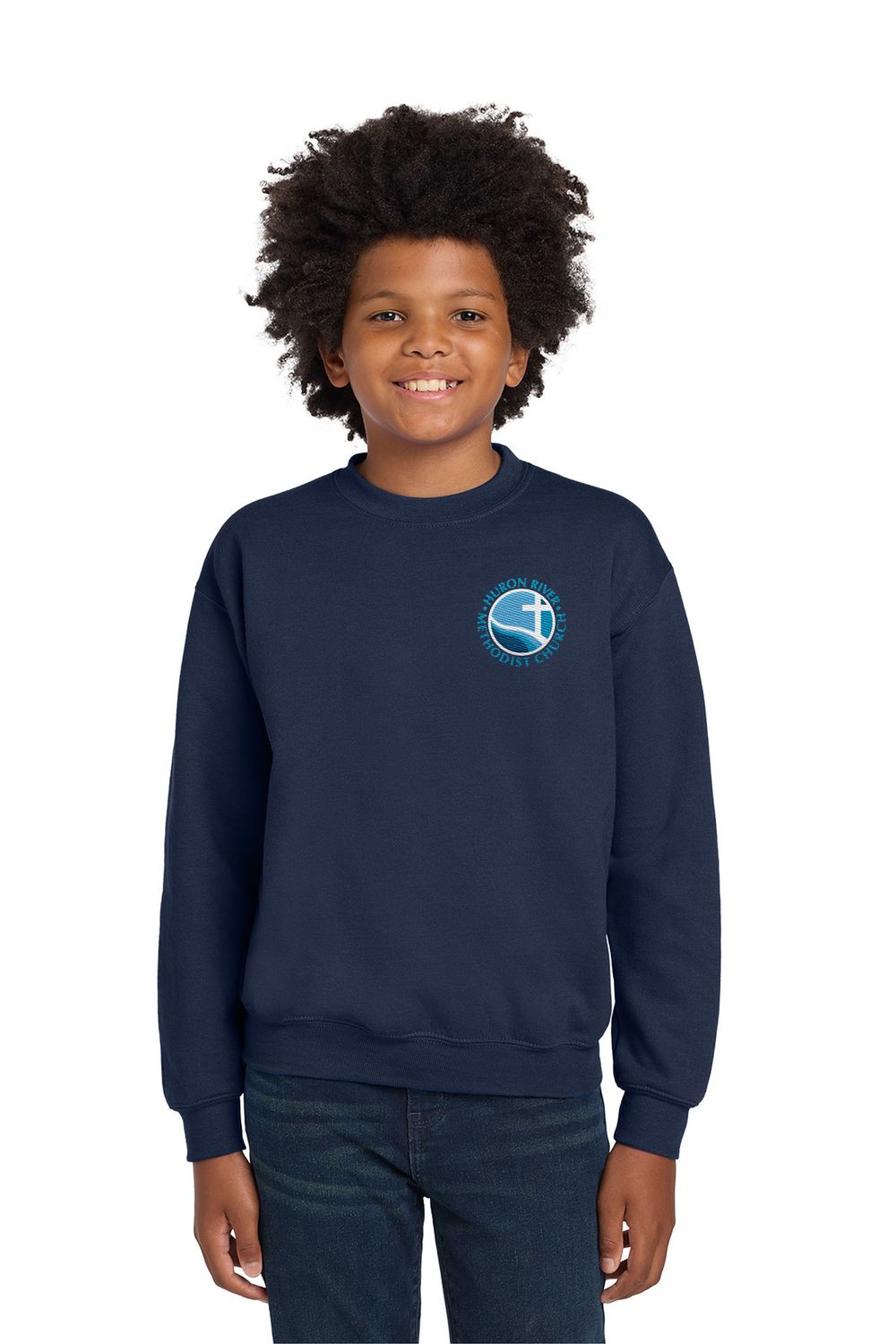 Youth Cotton Crewneck Sweatshirt-Dark Heather, Navy Youth Cotton Crewneck Sweatshirt-Dark Heather, Navy