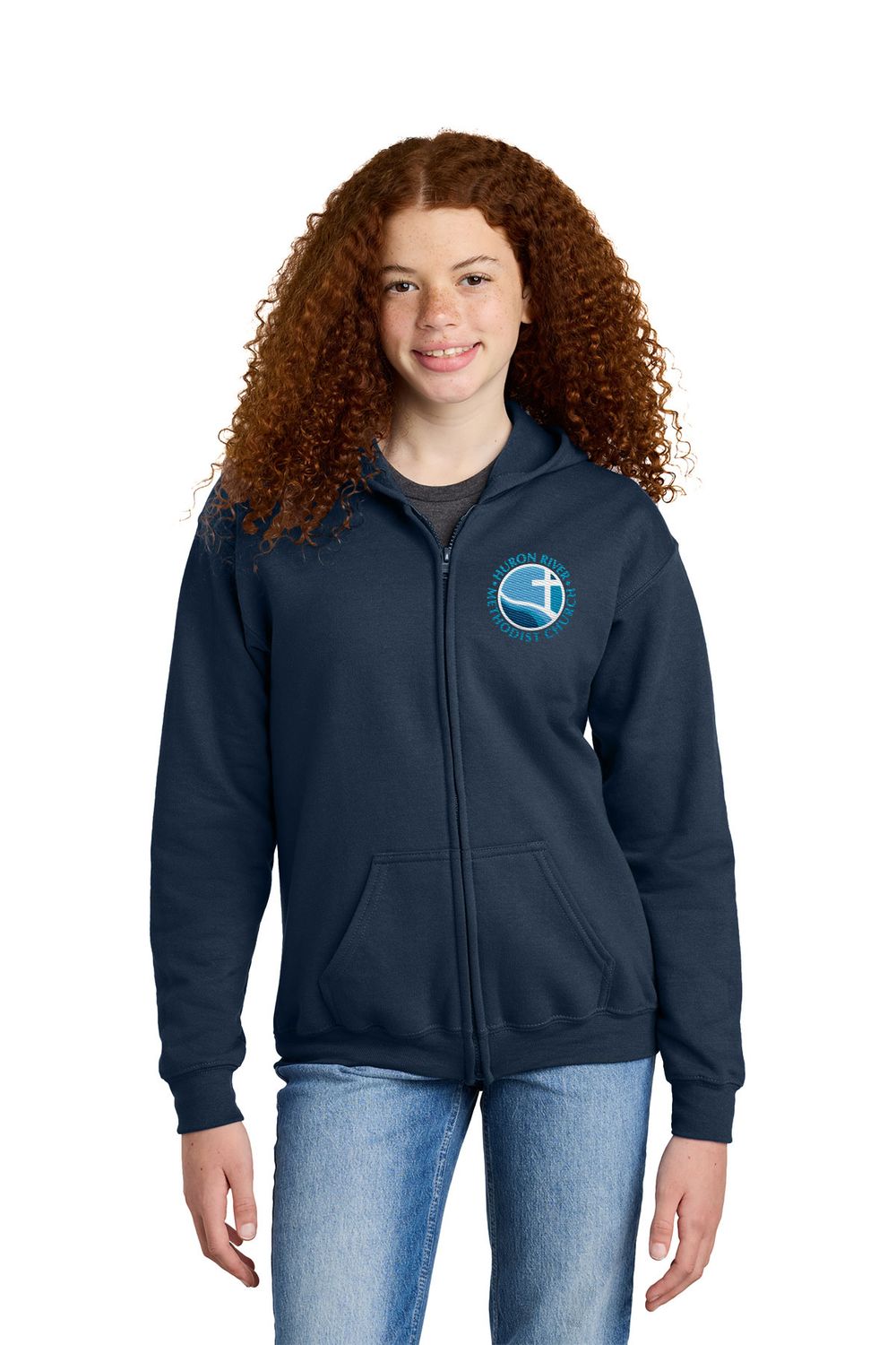 Youth Fleece Full-Zip Hooded Sweatshirt- Navy, Sport Grey Youth Fleece Full-Zip Hooded Sweatshirt- Navy, Sport Grey