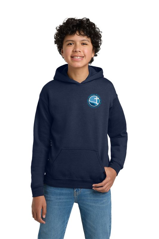 Youth Cotton Hoodie - Navy, Graphite Heather