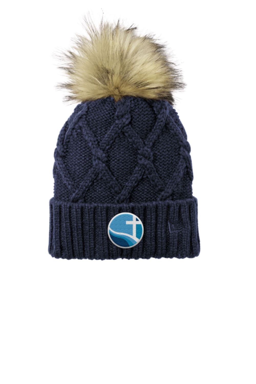 New Era Faux Fur Pom Beanie-Navy, Grey New Era Faux Fur Pom Beanie-Navy, Grey
