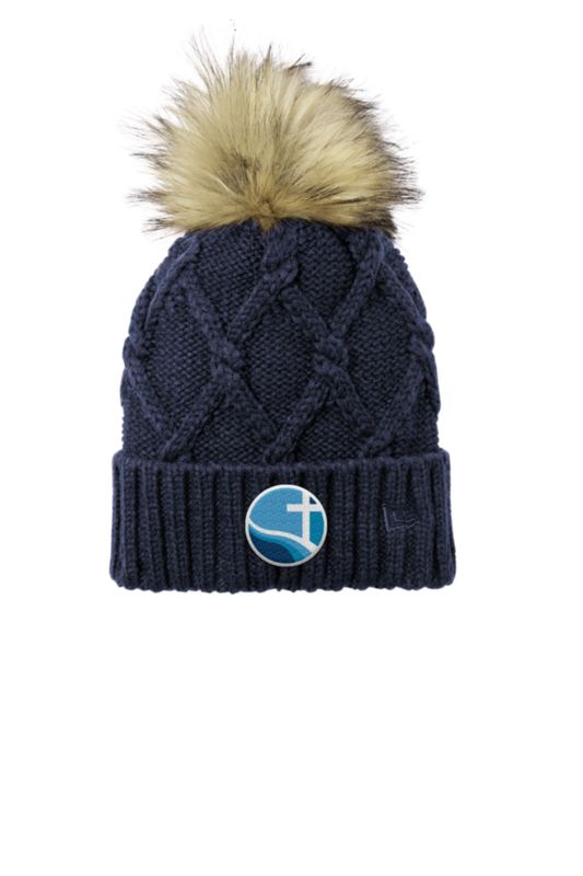 New Era Faux Fur Pom Beanie-Navy, Grey