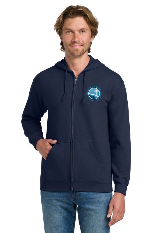 Adult Heavy Cotton Full Zip Hood - Graphite Heather, Navy