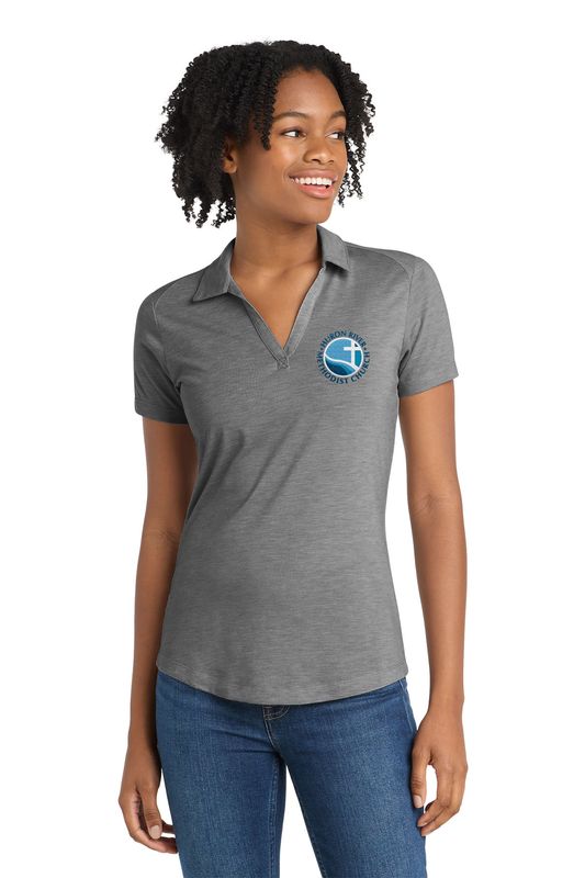 Sport-Tek Ladies PosiCharge Tri-Blend Wicking Polo- Dark Grey, Light Grey