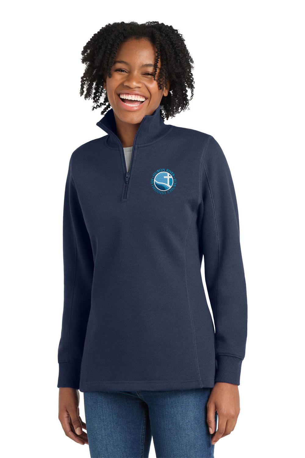 Ladies' 1/4 Zip Sweatshirt- Grey, Navy
