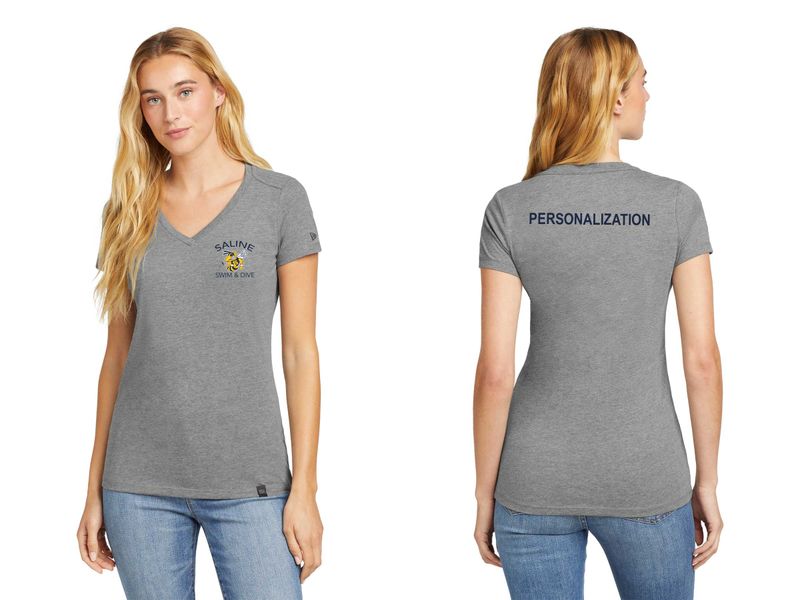 Ladies Heritage Blend V-Neck Tee-Shadow Grey Heather, White, True Navy  ARCHED logo