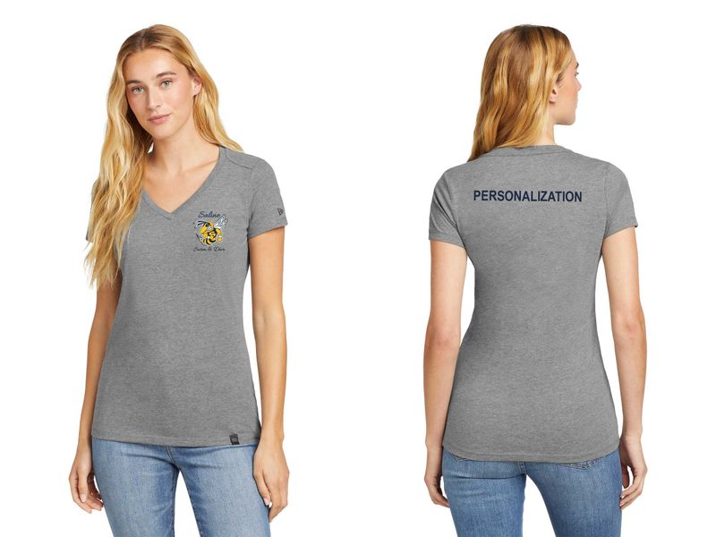 Ladies Heritage Blend V-Neck Tee-Shadow Grey Heather, White, True Navy  SCRIPT logo