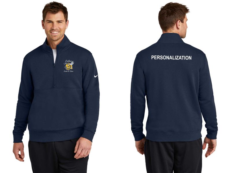 Nike Club Fleece Sleeve Swoosh 1/2-Zip- Dark Grey Heather, Navy, White SCRIPT LOGO