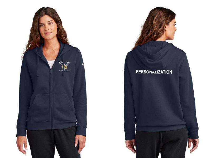 Nike Ladies Club Fleece Full-Zip Hoodie- Navy, White, Dark Grey Heather ARCHED LOGO
