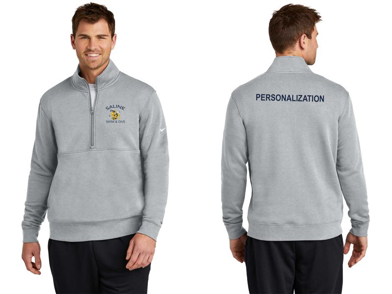 Nike Club Fleece Sleeve Swoosh 1/2-Zip- Dark Grey Heather, Navy, White ARCHED LOGO