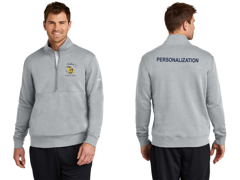 Nike Club Fleece Sleeve Swoosh 1/2-Zip- Dark Grey Heather, Navy, White SCRIPT LOGO