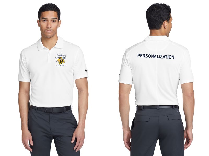 Nike Dry Essential Solid Polo-White, Navy  SCRIPT LOGO