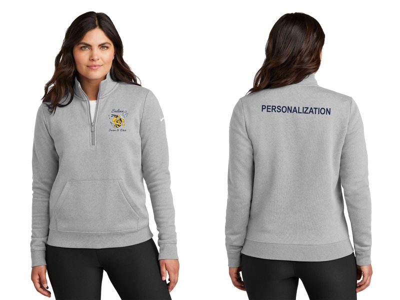 Nike Ladies Club Fleece Sleeve Swoosh 1/2-Zip- Navy, Dark Grey Heather, White SCRIPT LOGO