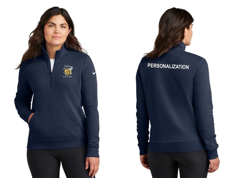 Nike Ladies Club Fleece Sleeve Swoosh 1/2-Zip- Navy, Dark Grey Heather, White SCRIPT LOGO