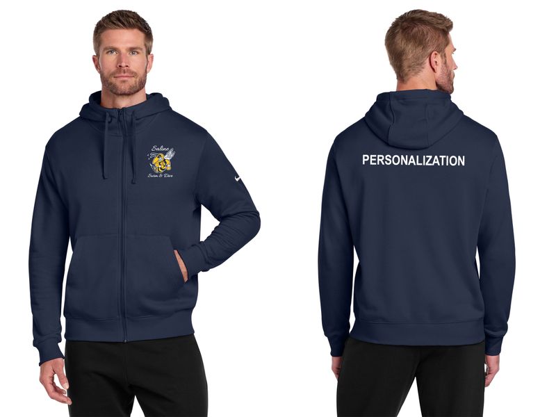 Nike Club Fleece Sleeve Swoosh Full-Zip Hoodie-Dark Grey Heather, White, Navy SCRIPT LOGO