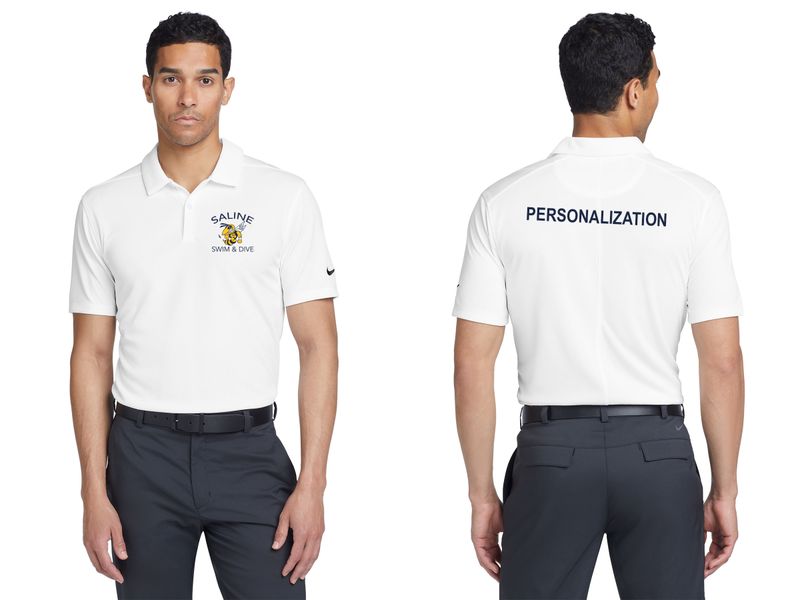 Nike Dry Essential Solid Polo-White, Navy  ARCHED LOGO
