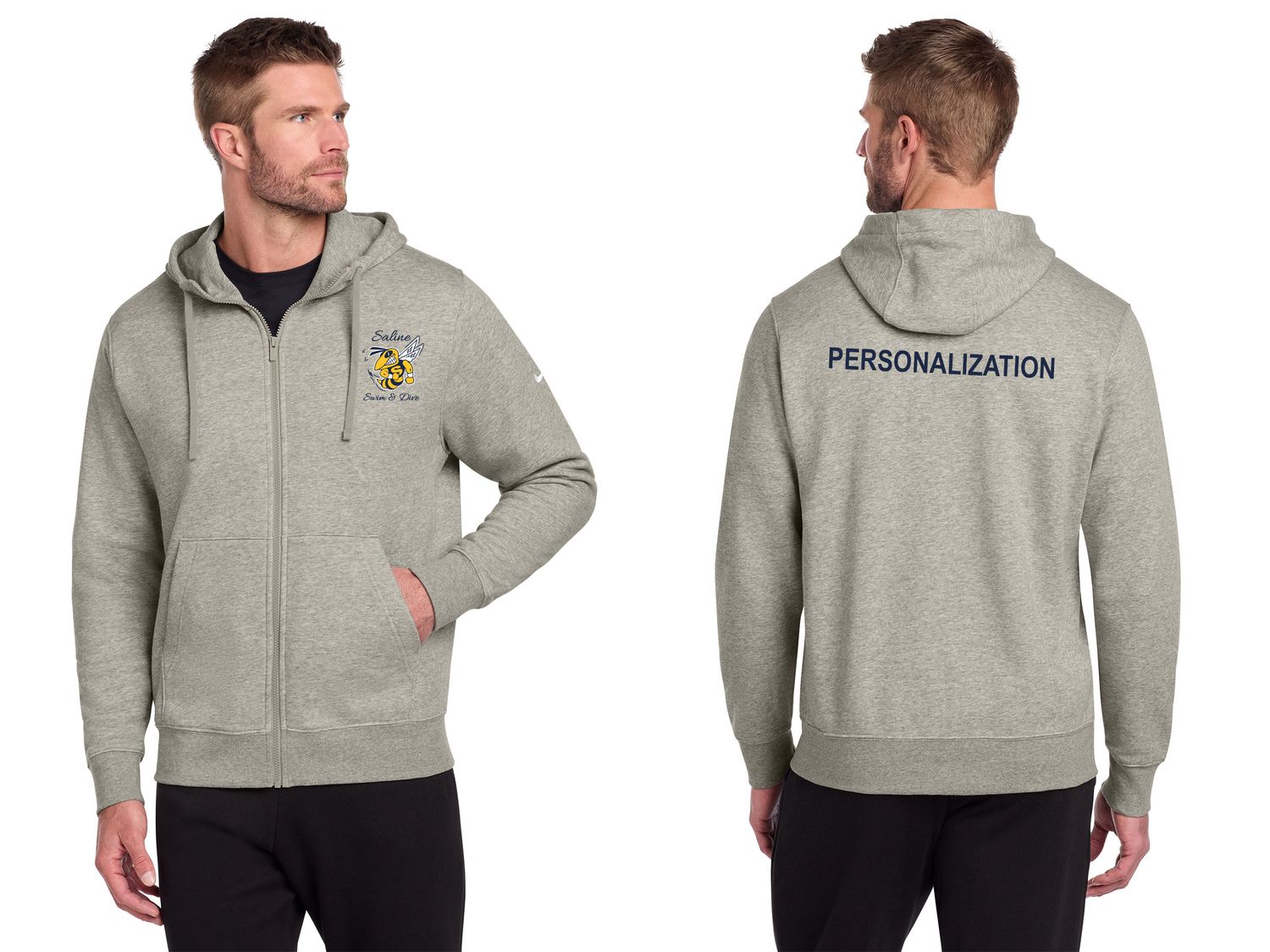 Nike Club Fleece Sleeve Swoosh Full-Zip Hoodie-Dark Grey Heather, White, Navy SCRIPT LOGO Nike Club Fleece Sleeve Swoosh Full-Zip Hoodie-Dark Grey Heather, White, Navy SCRIPT LOGO