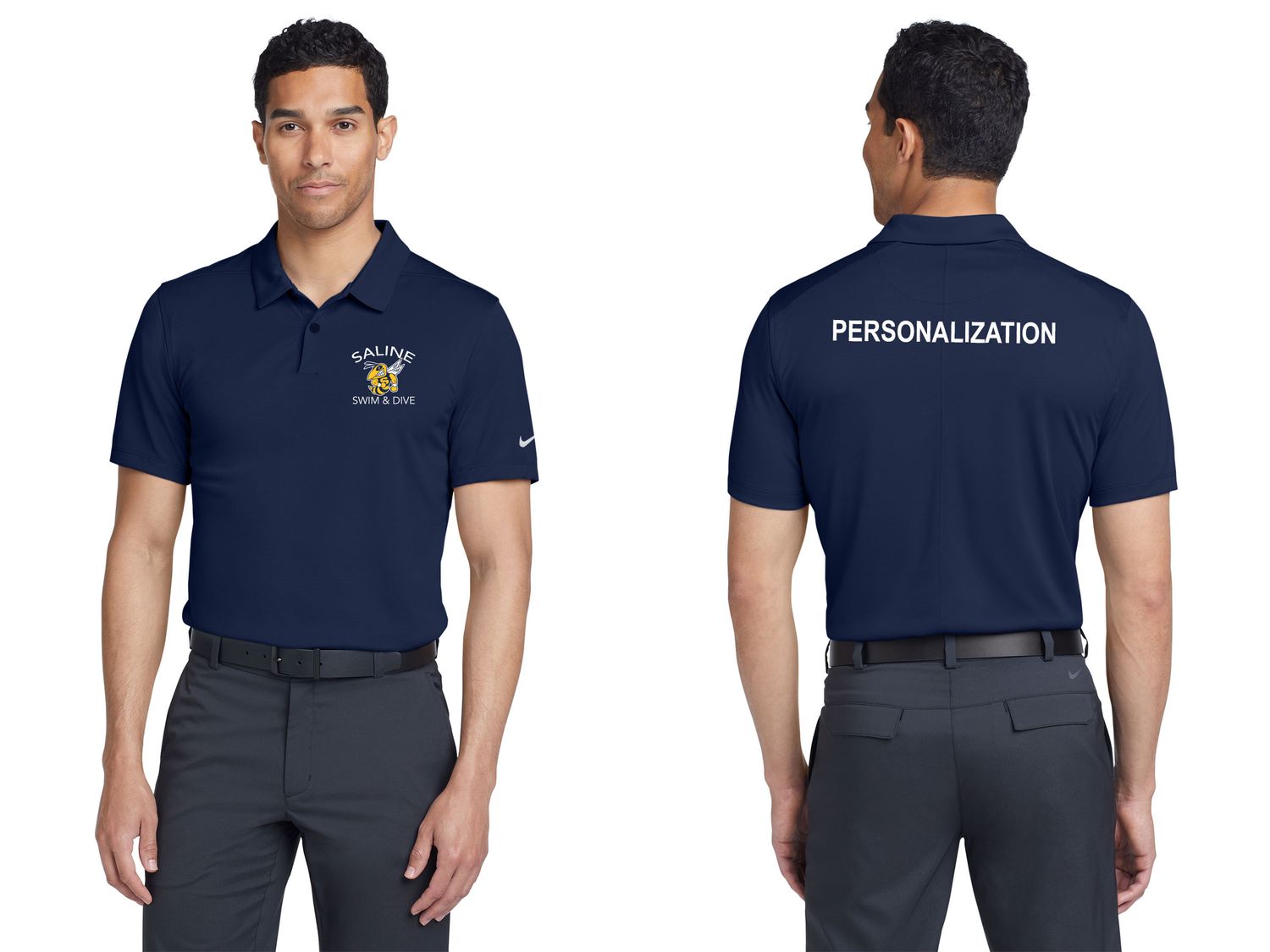 Nike Dry Essential Solid Polo-White, Navy  ARCHED LOGO