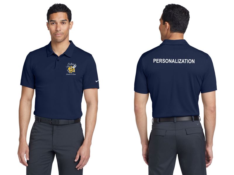 Nike Dry Essential Solid Polo-White, Navy  SCRIPT LOGO