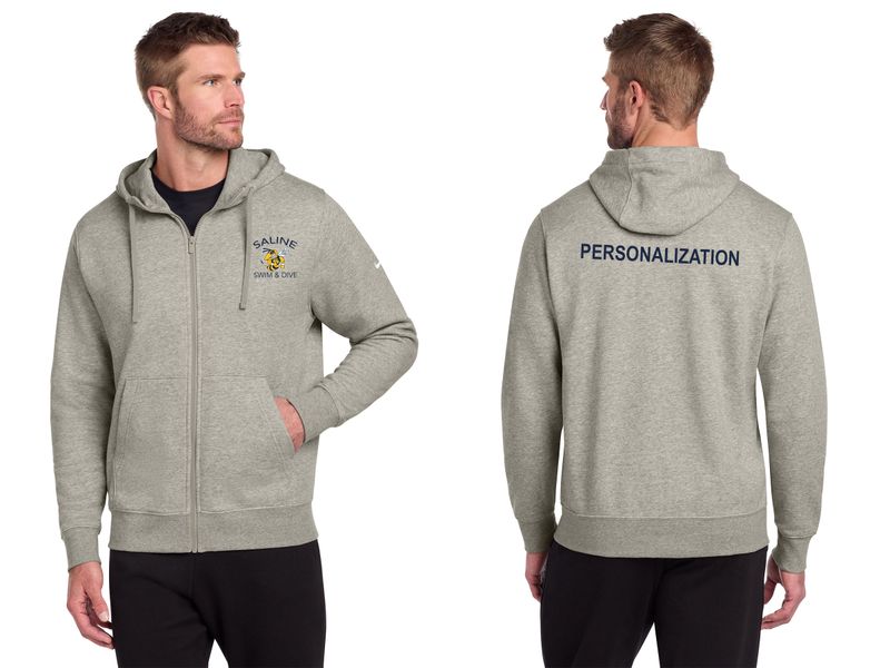 Nike Club Fleece Sleeve Swoosh Full-Zip Hoodie-Dark Grey Heather, White, Navy ARCHED LOGO