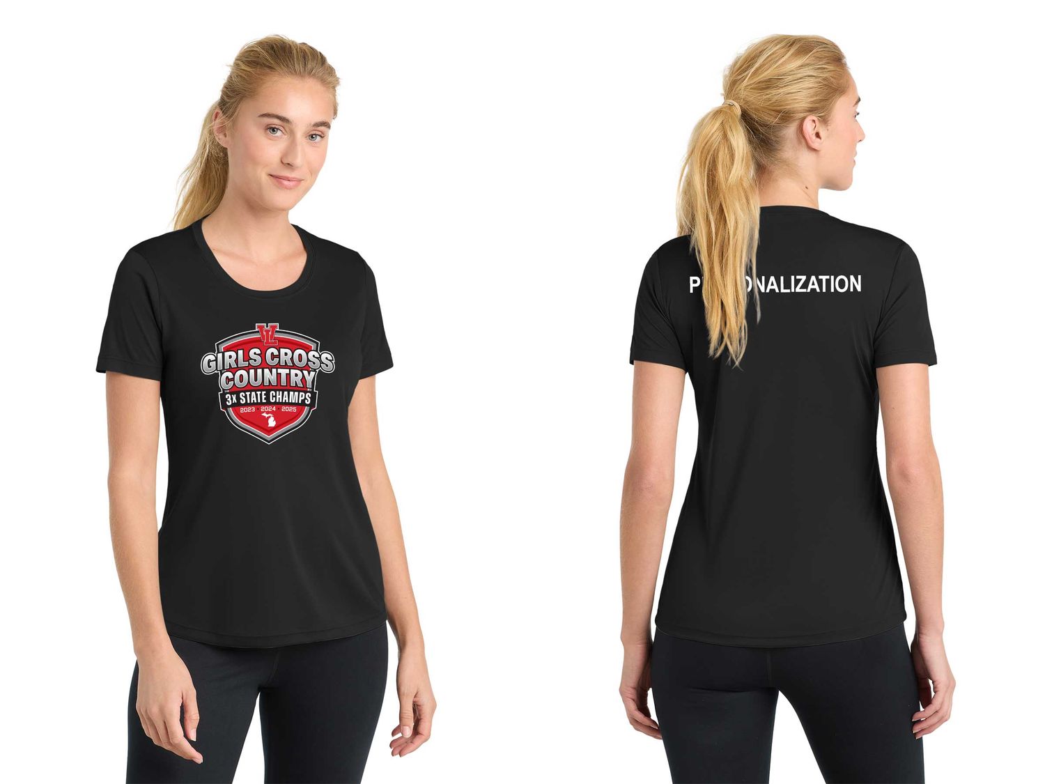 Ladies Short Sleeve Performance Tee- Black, Concrete Grey Heather, White