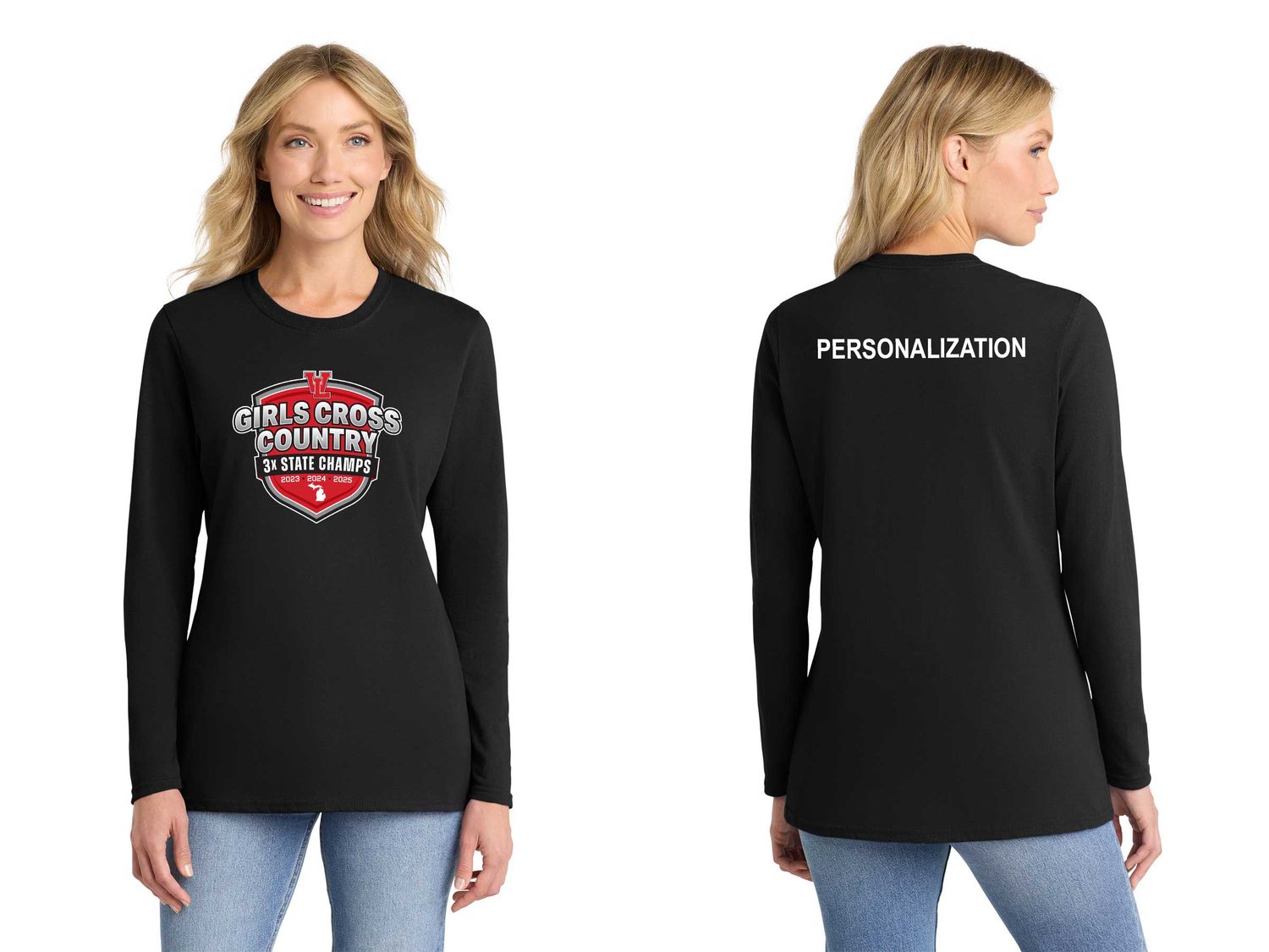 Ladies Long Sleeve Core Cotton Tee - Black, Athletic Heather, White