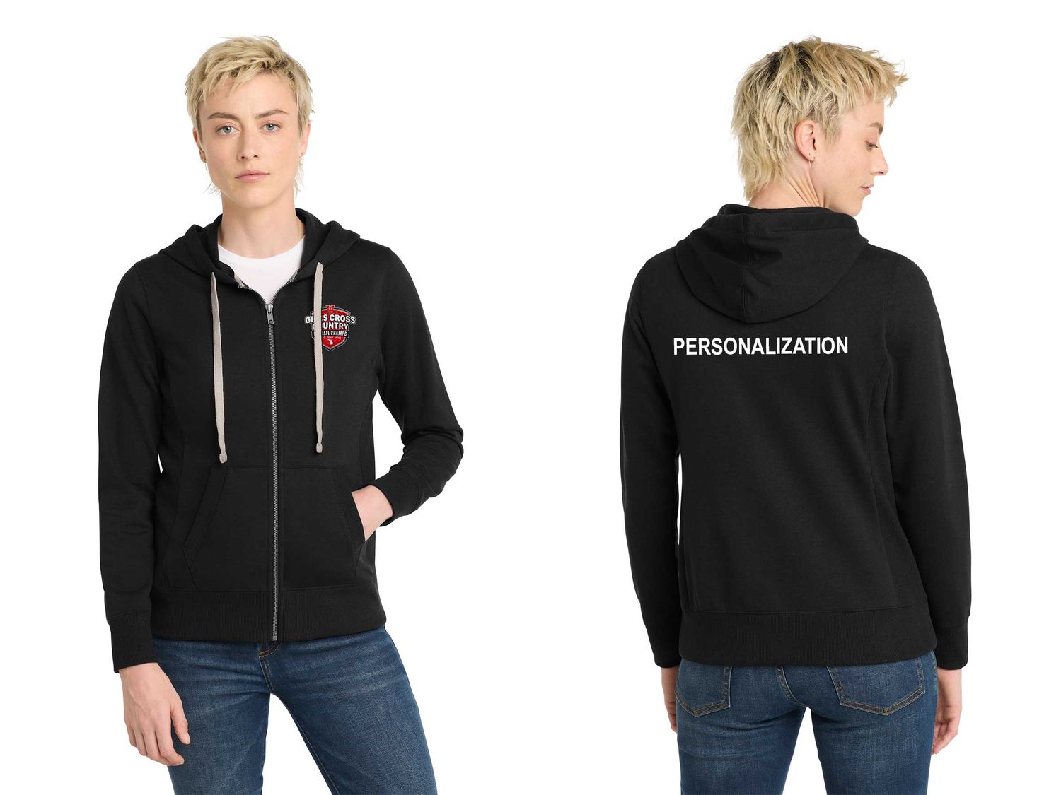 District Women's Re-Fleece Full-Zip Hoodie-Black, Light Grey