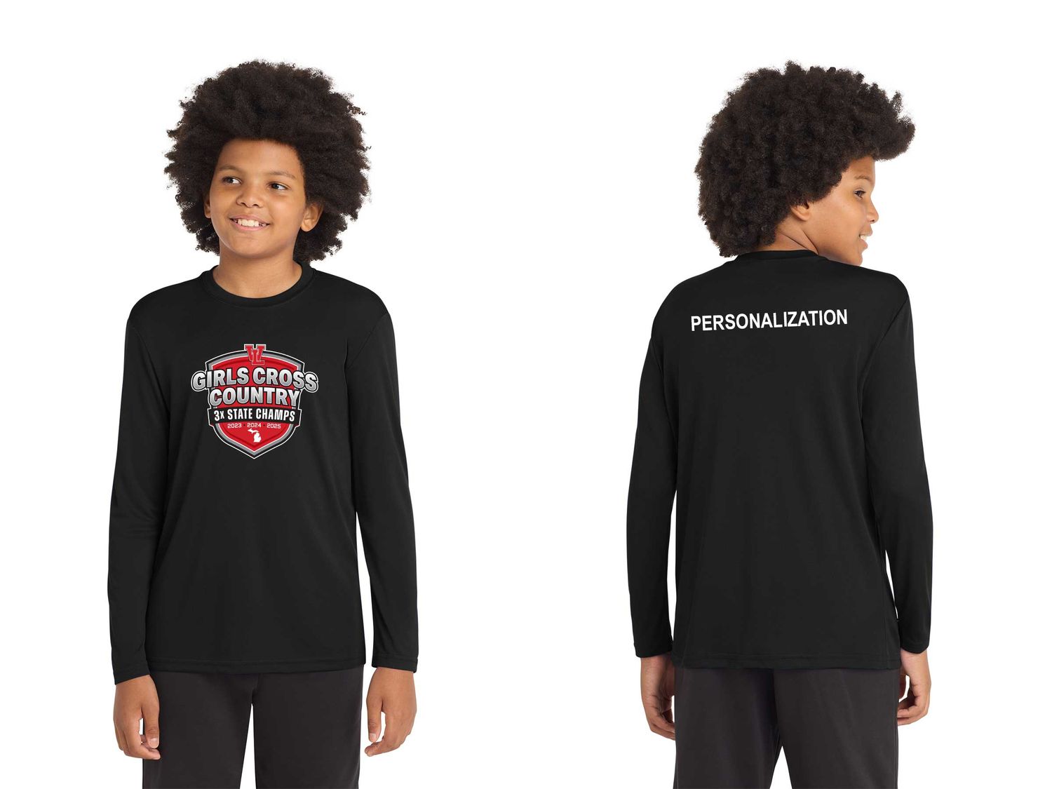 Youth Long Sleeve Performance Tee- Black, Concrete Heather Grey, White