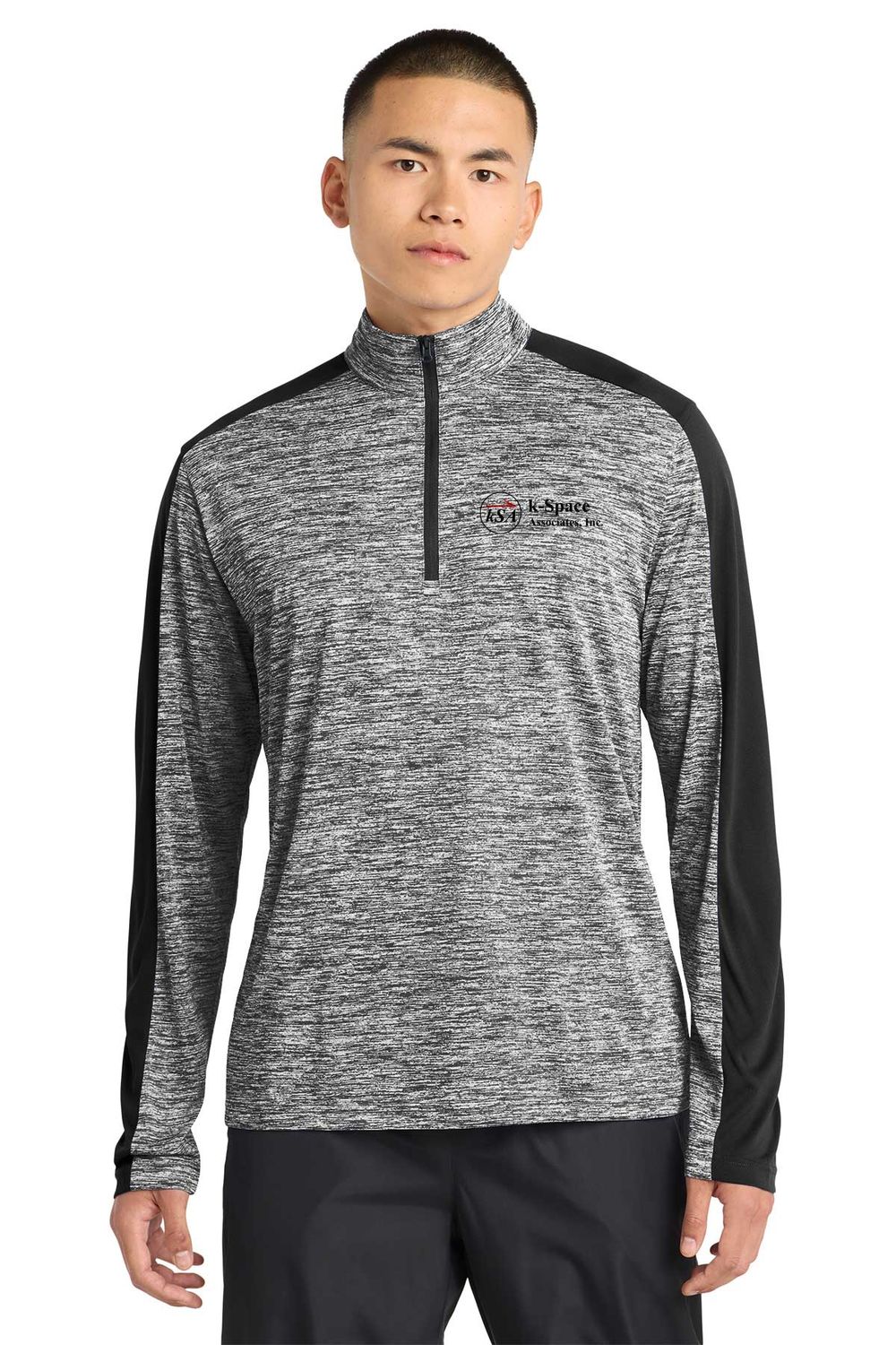 Sport-Tek PosiCharge Electric Heather Colorblock 1/4-Zip Pullover- Black/Electric Black and Grey/Black