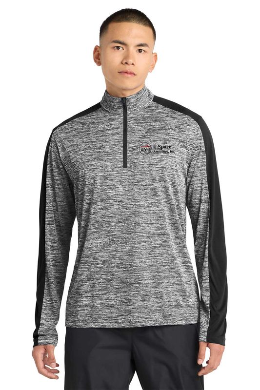 Sport-Tek PosiCharge Electric Heather Colorblock 1/4-Zip Pullover- Black/Electric Black and Grey/Black
