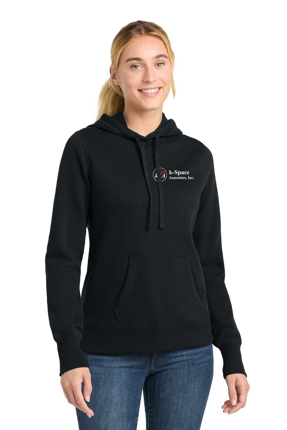 Ladie's Pullover Hooded Sweatshirt - Black/Vintage Heather Grey