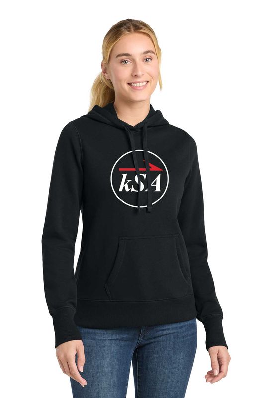 Ladie's Pullover Hooded Sweatshirt - Black/Vintage Heather Grey