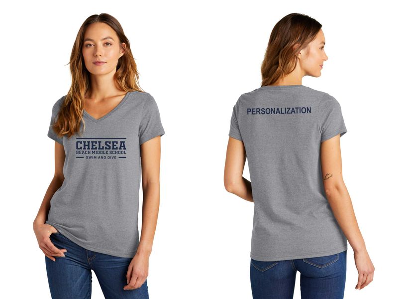 District Women's Concert Tee V Neck-Navy, Grey, White