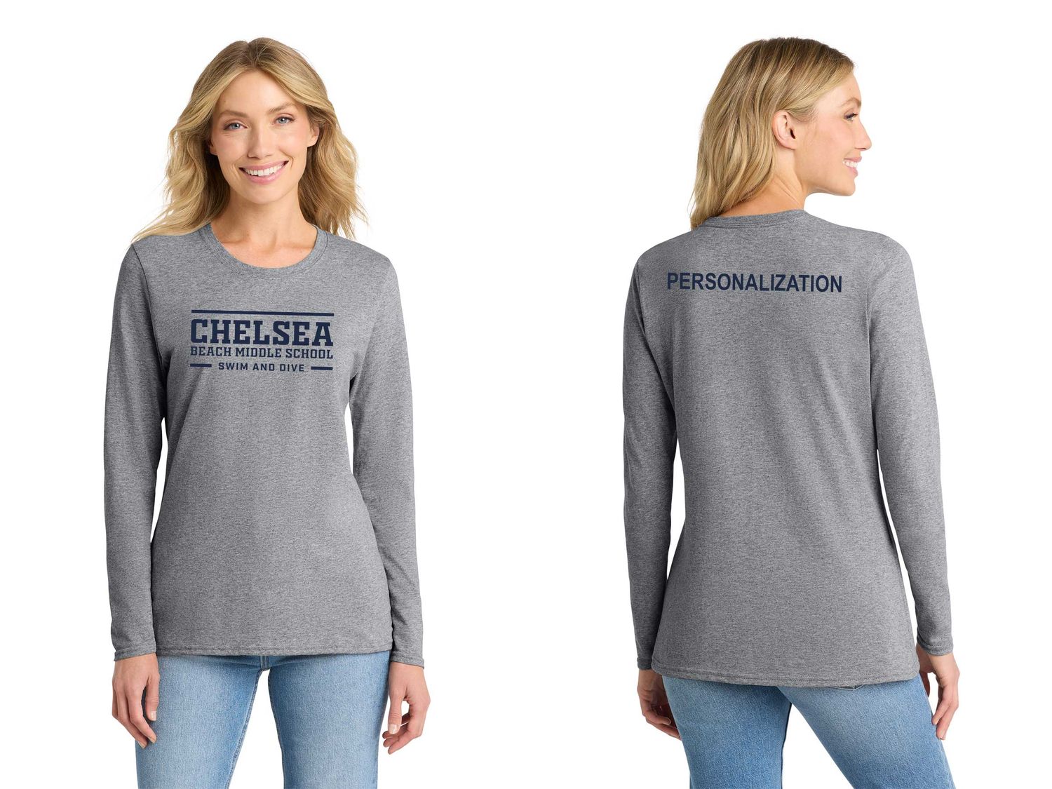 Ladies Long Sleeve Core Cotton Tee - Navy, Grey, White