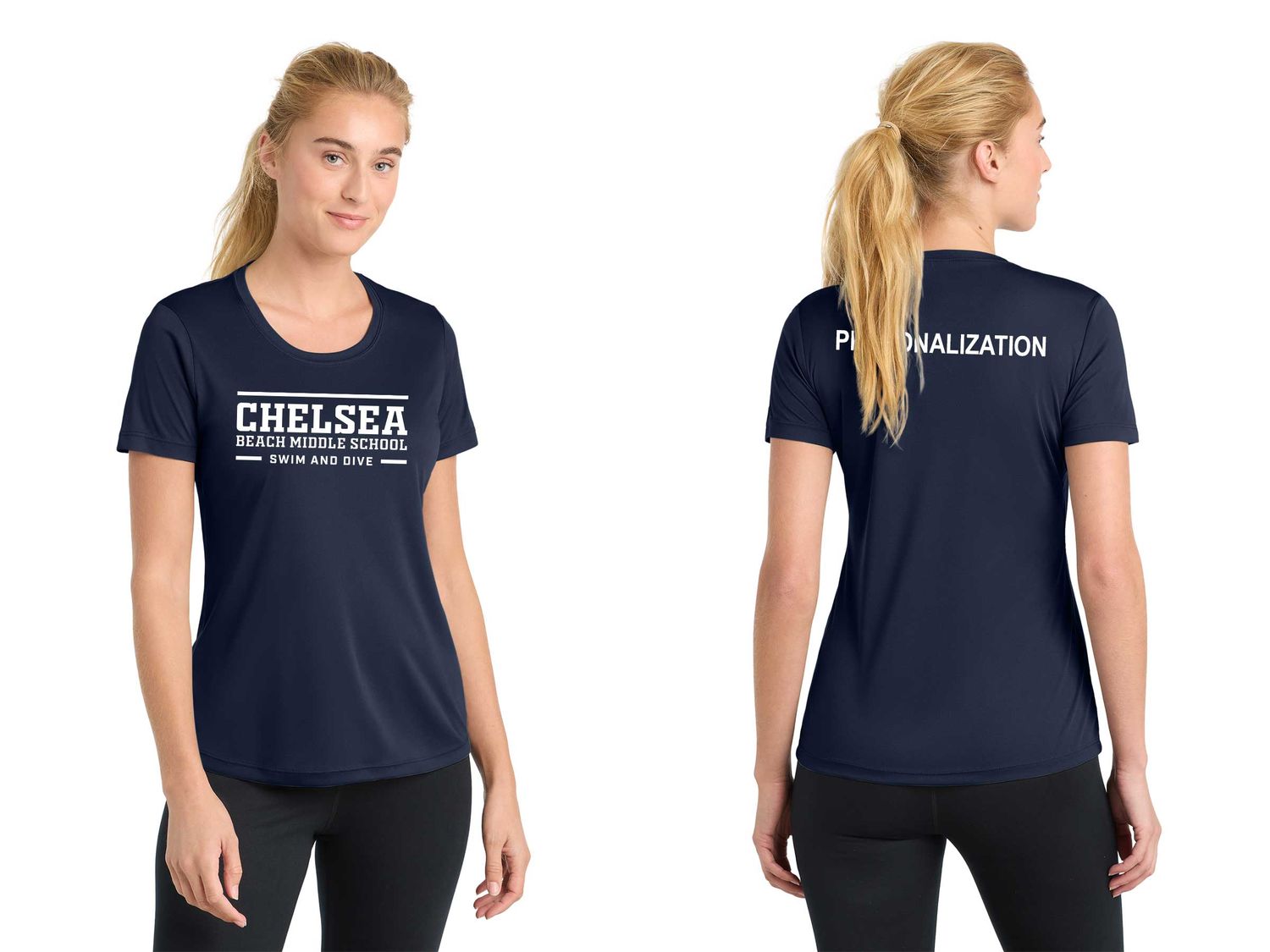 Ladies Performance Tee-Navy, Silver, White