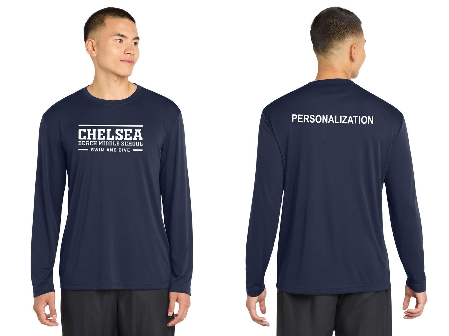 Adult Unisex Performance Long Sleeve Tee-Navy, Silver, White