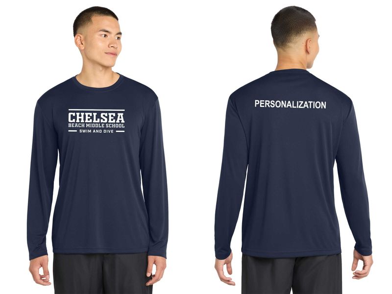 Adult Unisex Performance Long Sleeve Tee-Navy, Silver, White