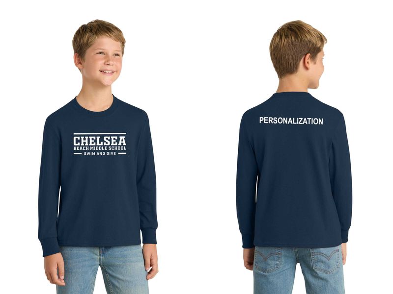 Youth Long Sleeve Core Cotton Tee-Navy, Grey, White