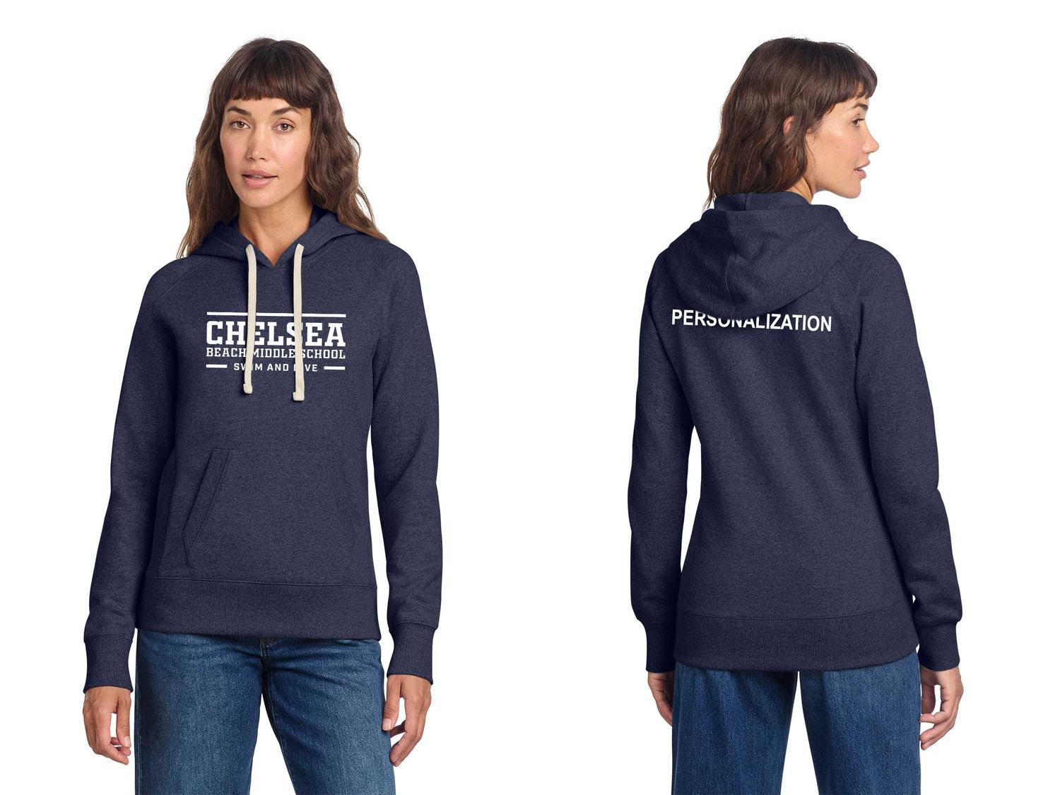 Women's Fleece Hoodie-Heather Navy, Light Grey Heather Women's Fleece Hoodie-Heather Navy, Light Grey Heather